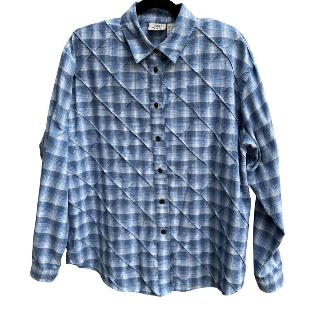 Koret City Blues Vintage 80s Womens Plaid Long Sleeve Button Down Flannel Shirt‎